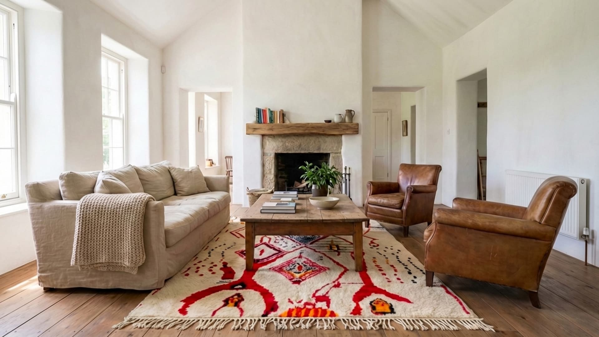 Moroccan Rug Handmade Wool 8x10 - Ivory Neutral Modern Boho Area Rug for Living Room Bedroom - Berber