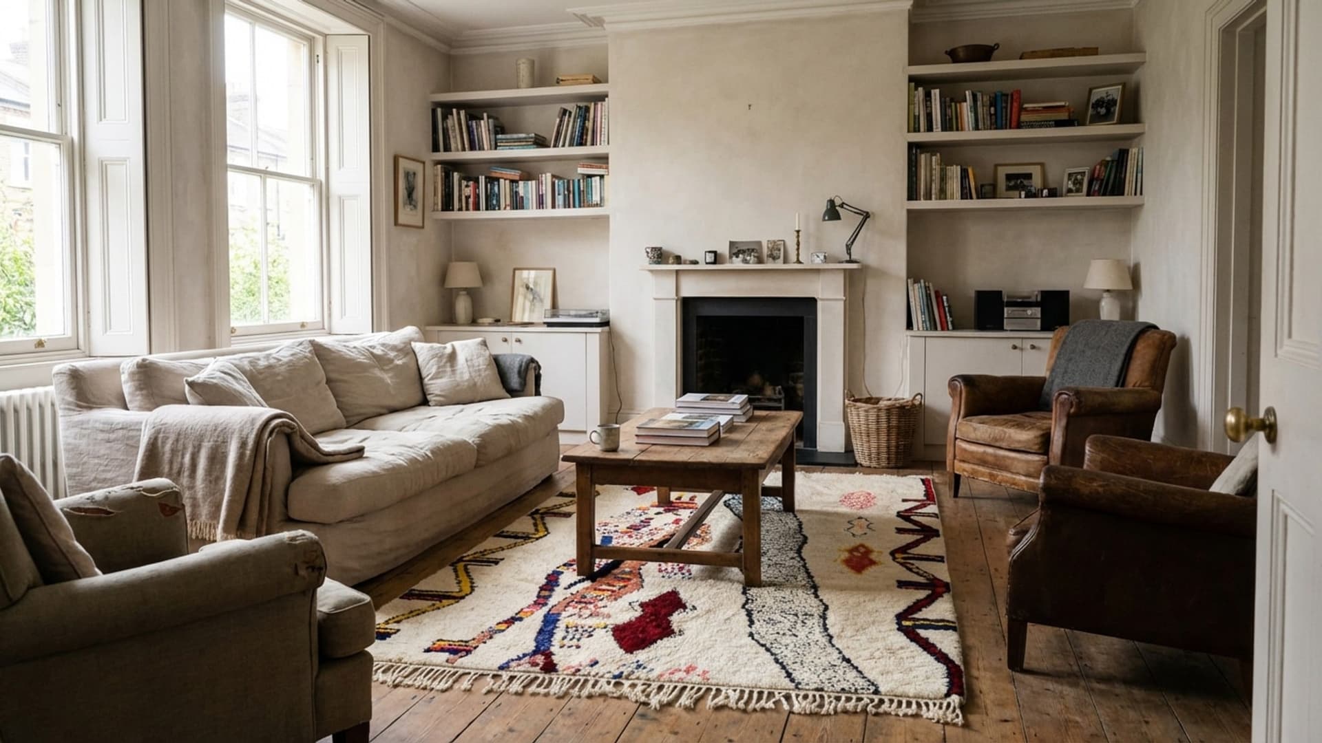 Moroccan Rug Handmade Wool 8x10 - Ivory Neutral Abstract Boho Area Rug for Living Room Bedroom - Berber Style