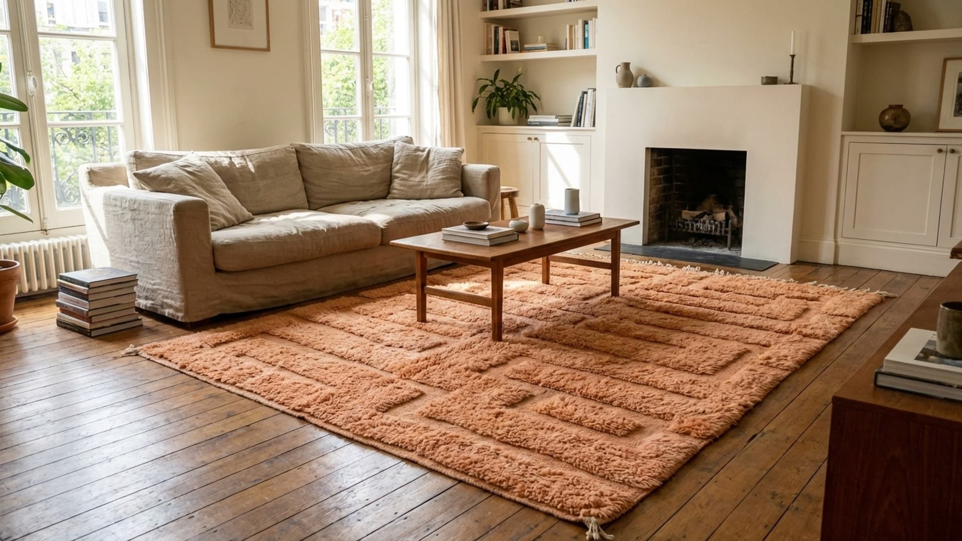 Alfombra Marroquí Hecha a Mano de Lana 7x10 - Alfombra Moderna Boho en Terracota Neutral para Sala de Estar y Dormitorio - Mrirt