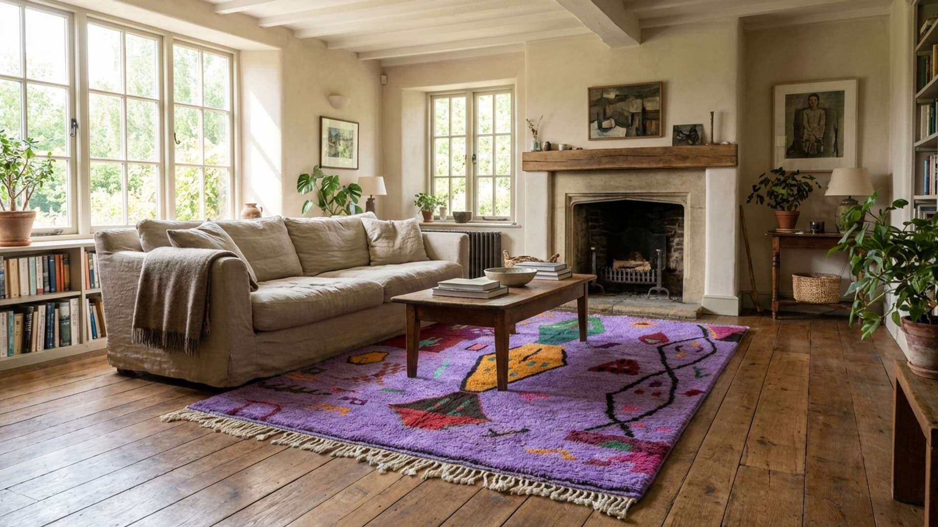 Marockansk Matta Handgjord Ull 8x10 - Lila Abstrakt Boho Area Matta för Vardagsrum Sovrum, Äkta Berber Matta