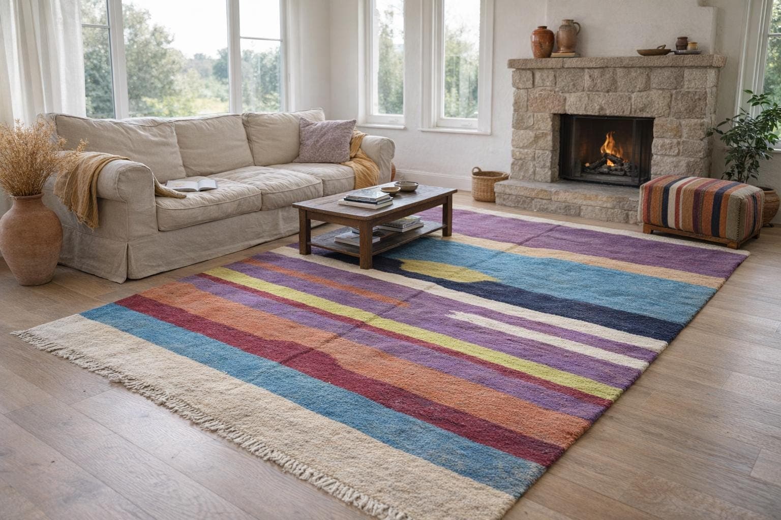 モロッコのラグ 手作りウール 8x5 - カラフルな現代キリムエリアラグ リビングルーム ベッドルーム ボヘミアンデコ