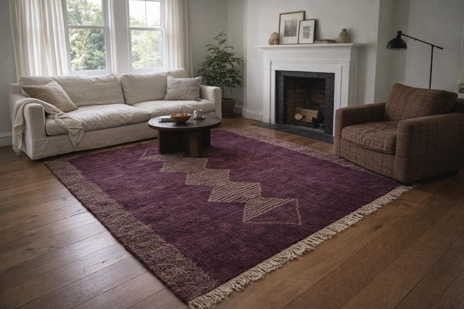 Alfombra Marroquí Hecha a Mano de Lana a Medida - Alfombra Boho Moderna Púrpura Ciruela para Sala de Estar y Dormitorio - Mrirt