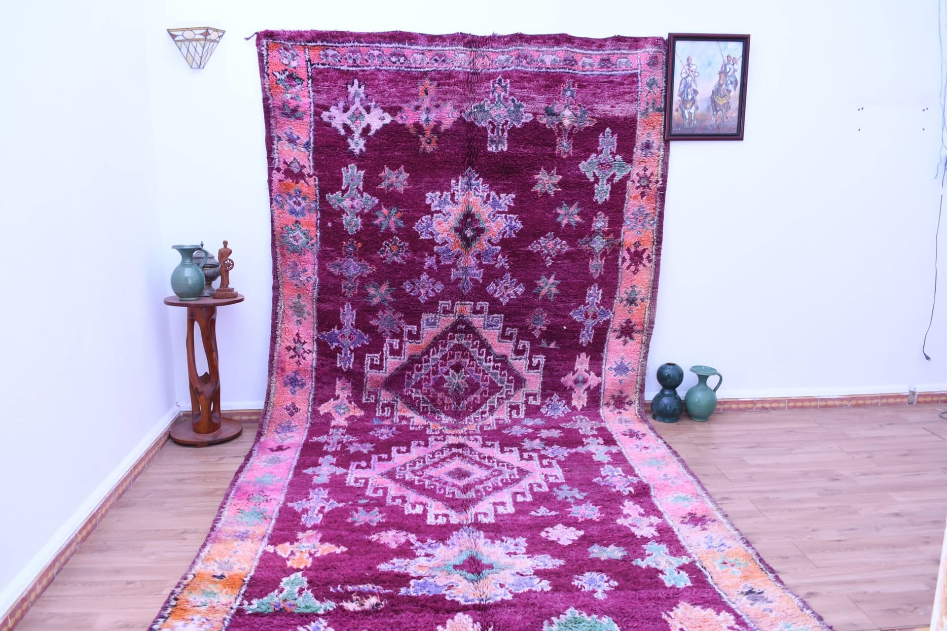 Fantastisk Lila Marockansk Beni Mguild Ullmatta 213x434cm - Handgjord Konsthantverk