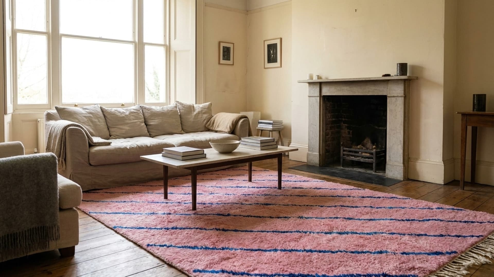 Marokkolainen Matto Mrirt 8x10 Villa Vaaleanpunainen Sininen Minimalistinen Olohuone