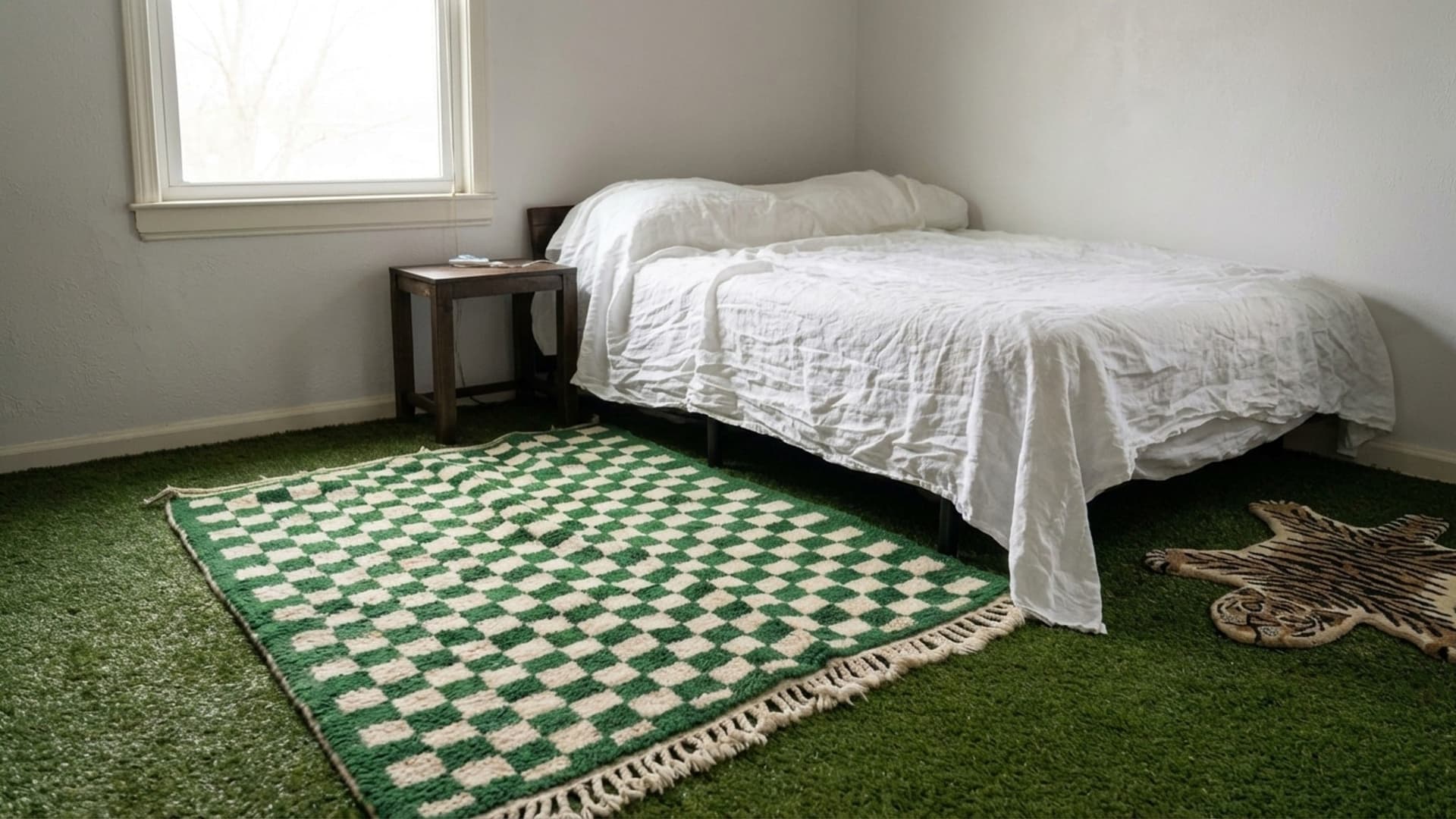 Marokkolainen Matto Käsintehty Villa Mukautettu Koko - Vihreä Ivory Ruudullinen Alue Matto Olohuoneeseen Makuuhuoneeseen Boho Moderni