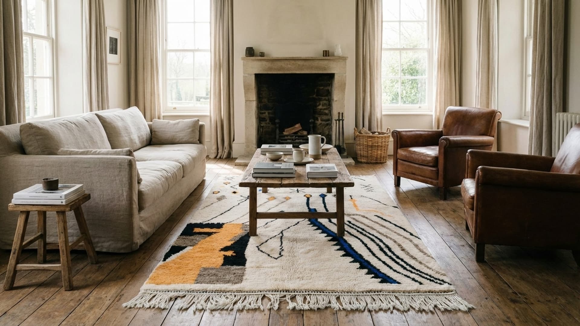 سجادة مغربية مصنوعة يدويًا من الصوف 6x9 - سجادة منطقة بوهيمية محايدة باللون العاجي لغرفة المعيشة وغرفة النوم - بني أورين