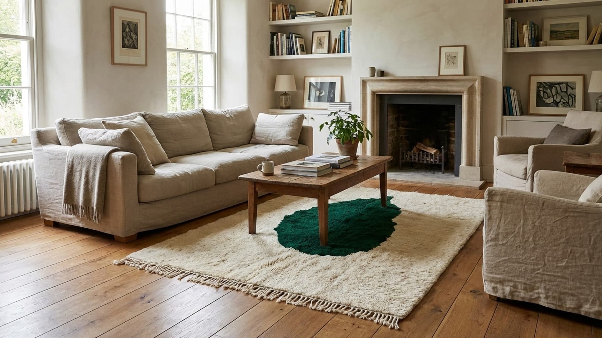 Alfombra Marroquí Hecha a Mano de Lana 8x10 - Alfombra de Área Neutra Moderna Boho en Marfil para Sala de Estar y Dormitorio - Mrirt