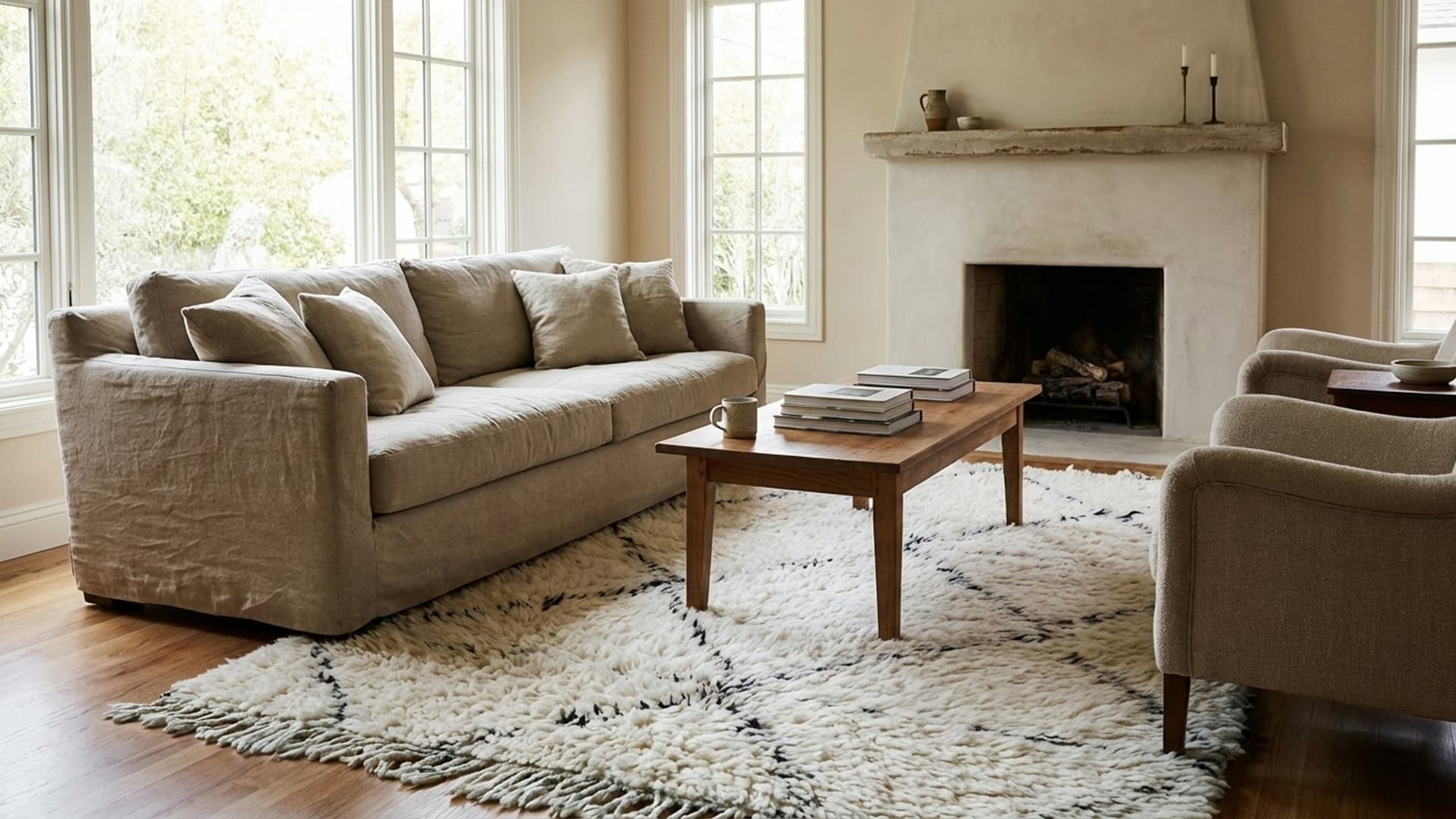 モロッコ製手作りウールラグ 2x4 - アイボリー ブラック ミニマリスト ボヘミアン エリアラグ 寝室 玄関用 - ベニウレイン