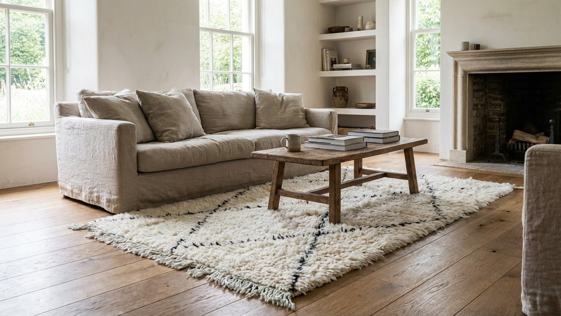 Marokkolainen Käsintehty Villa Matto 2x4 - Ivory Musta Minimalistinen Boho Alue Matto Makuuhuoneeseen tai Eteiseen - Beni Ourain