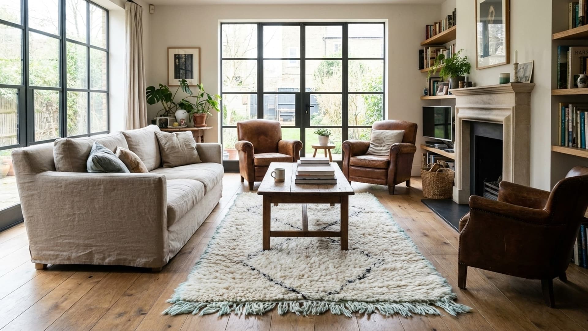 Marokkanischer Teppich Handgefertigt Wolle 2x4 - Elfenbein Schwarz Minimalistischer Boho Teppich für Schlafzimmer oder Eingangsbereich - Beni Ourain