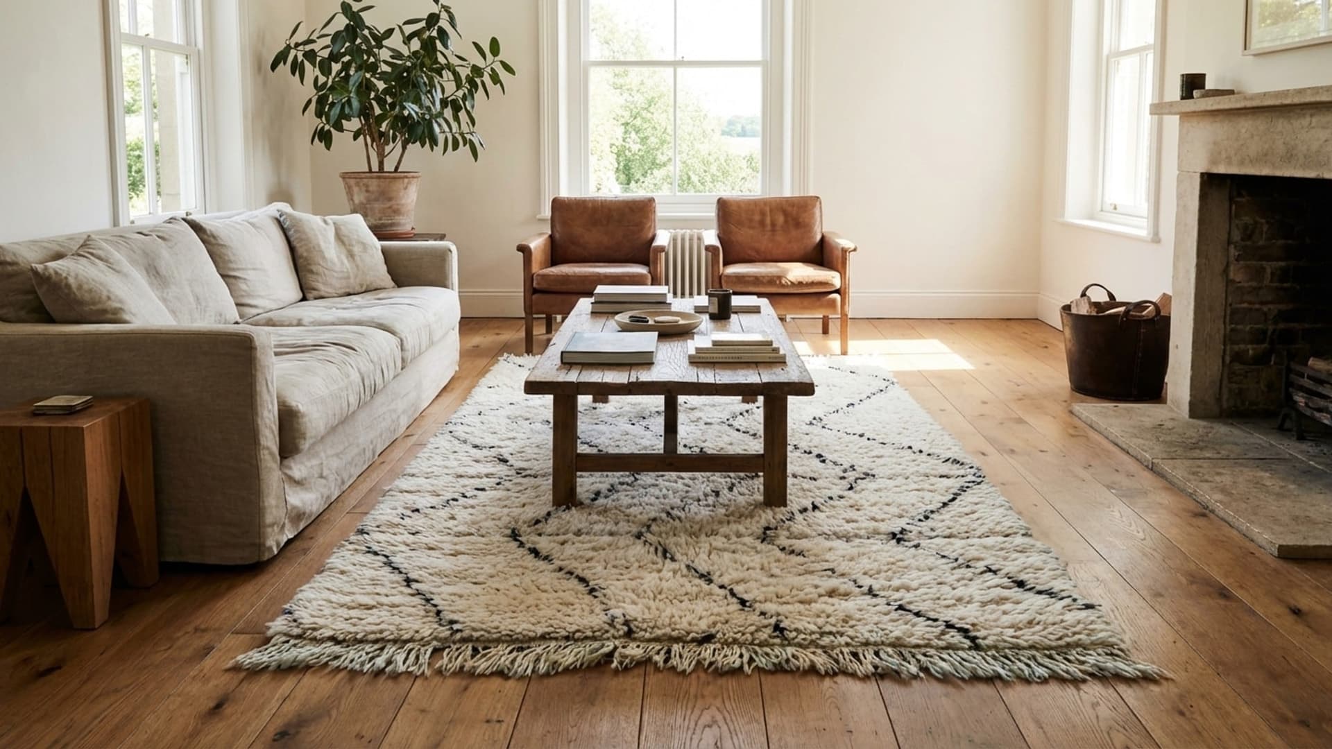 Marokkolainen Käsintehty Villa Matto 2x4 - Ivory Musta Minimalistinen Boho Alue Matto Makuuhuoneen Eteiseen Beni Ourain