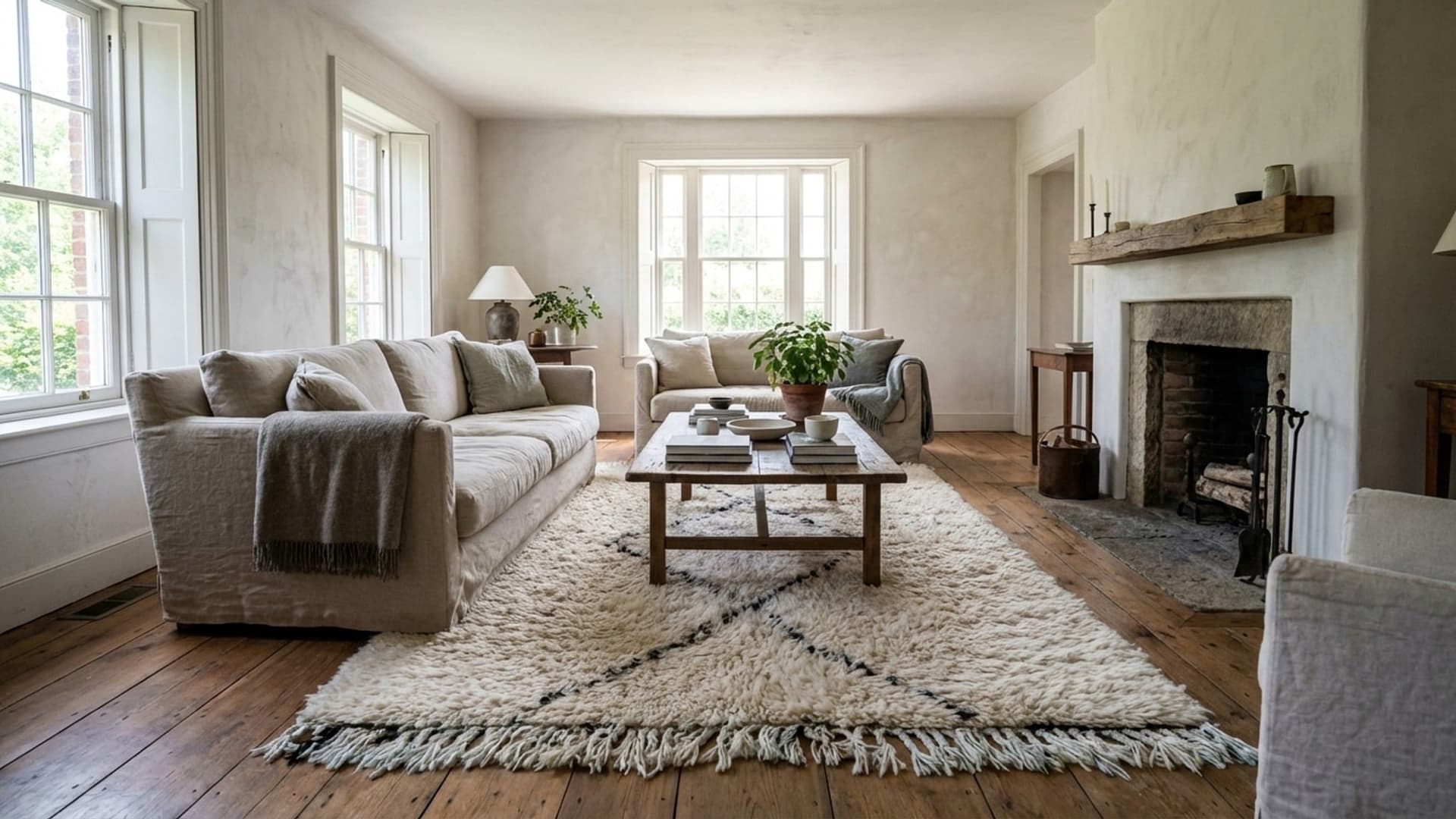 Alfombra Marroquí Hecha a Mano de Lana 2x4 - Alfombra de Área Boho Minimalista en Marfil Neutro para Dormitorio Entrada Beni Ourain