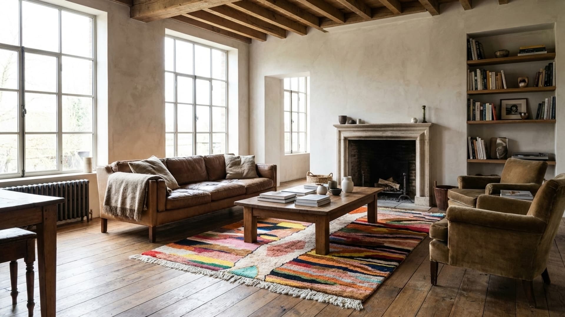 Tapis Marocain Fait Main en Laine 7x9 - Tapis de Zone Boho Coloré pour Salon, Tapis de Déclaration Moderne Abstrait Mrirt