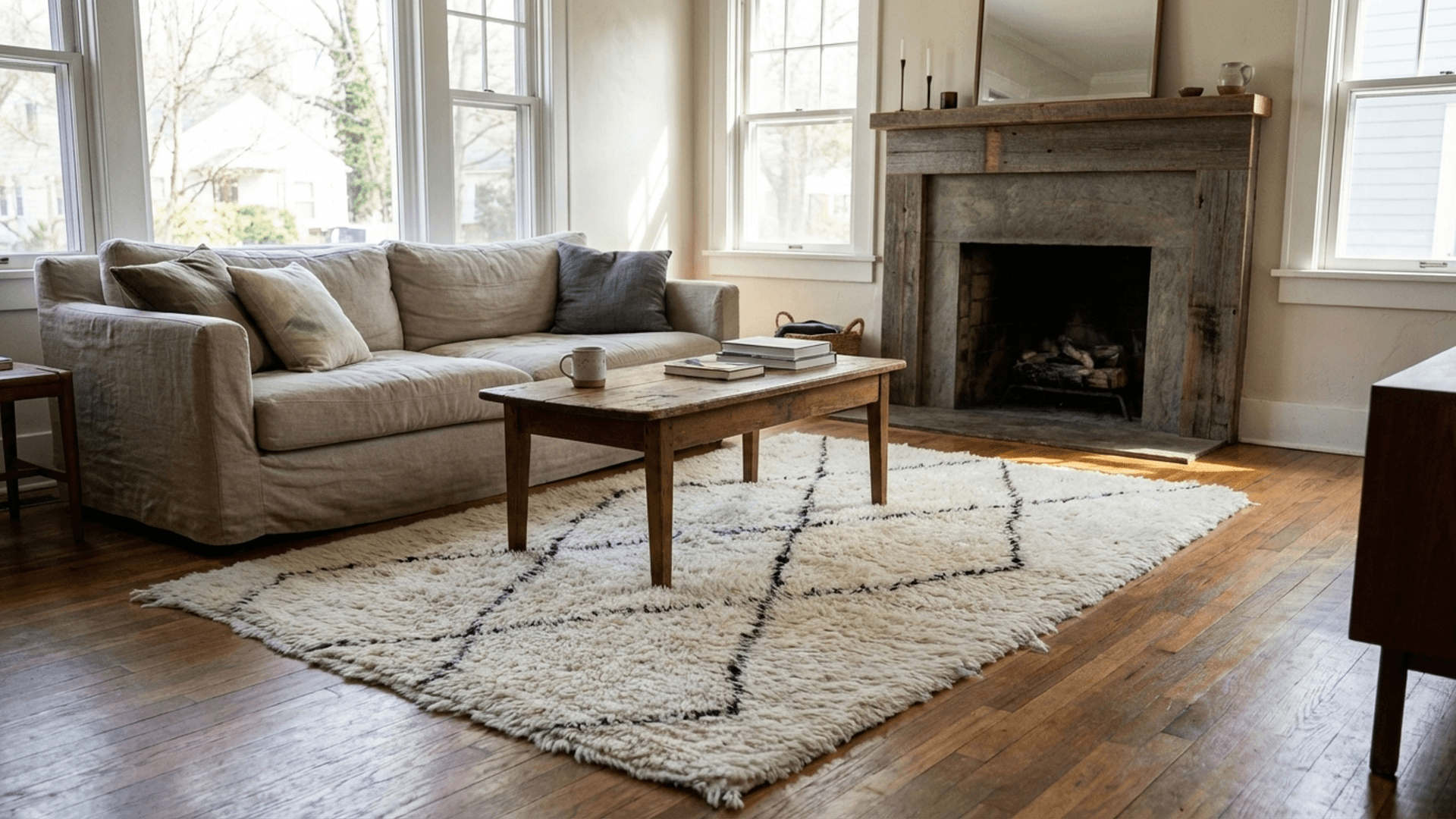 Moroccan Rug Handmade Wool 3x6 - Ivory Black Minimalist Boho Area Rug for Living Room or Bedroom Beni Ourain