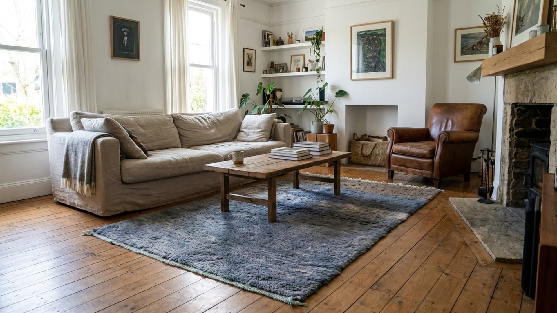 Tapis Marocain Fait Main en Laine 3x5 - Tapis de Zone Moderne Boho Bleu Gris Neutre pour Salon ou Chambre Mrirt