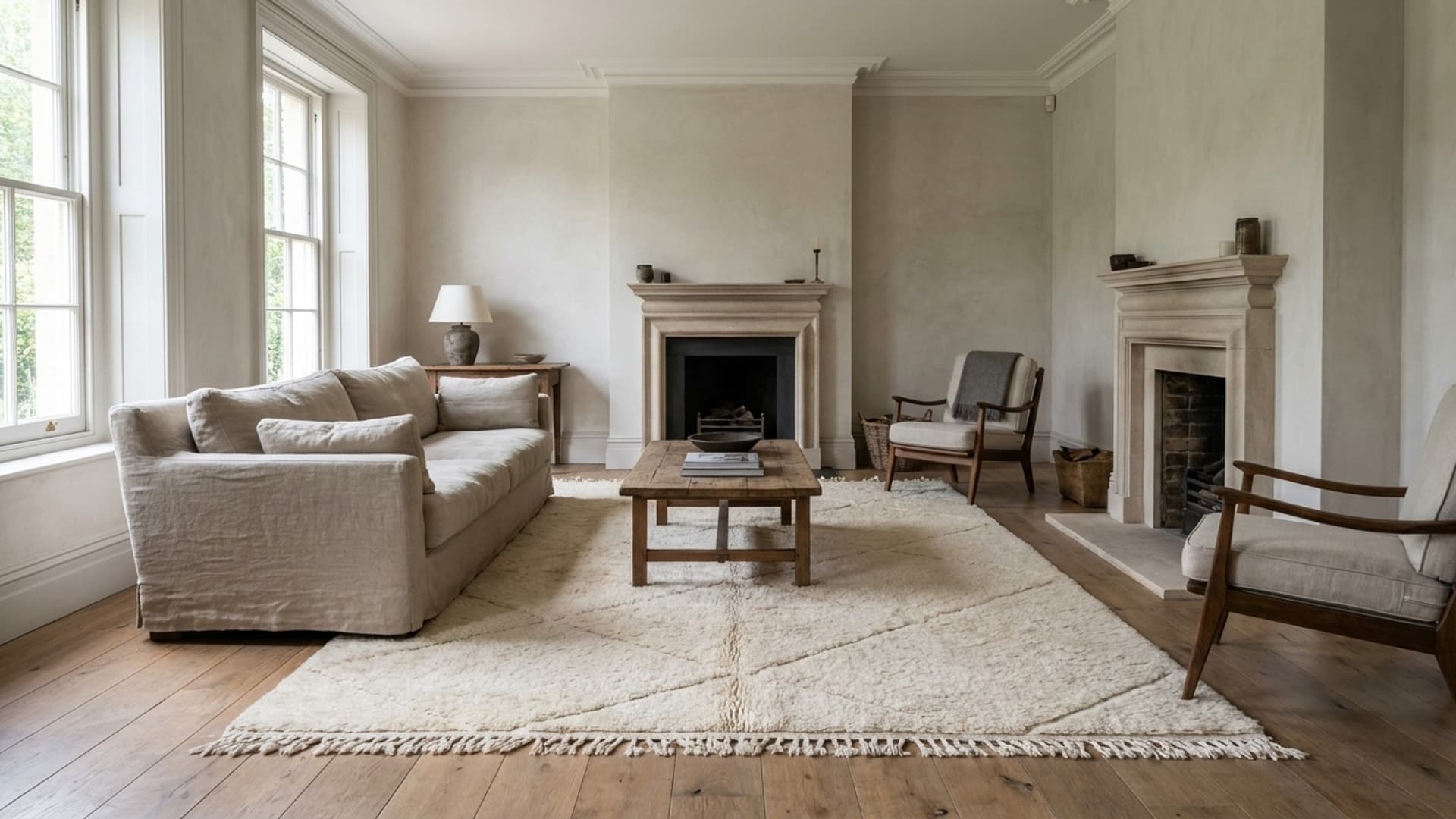 Marokkolainen matto käsintehty villa 10x6 - Ivory Neutraali Minimalistinen Boho Alue Matto Olohuoneeseen Makuuhuoneeseen - Beni Ourain