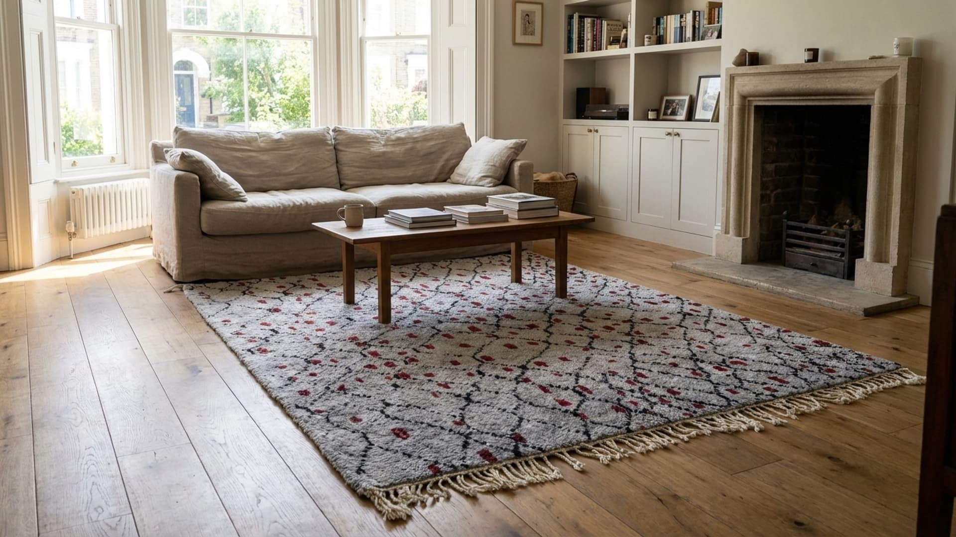 Marokkolainen Matto Mrirt 5x8 Villa Harmaa Musta Ivorin Punainen Minimalistinen Olohuone