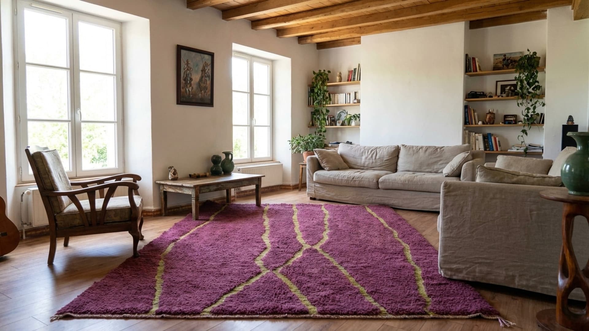 Marokkolainen Matto Käsintehty Villa 7x10 - Purppura Luumu Moderni Boho Alue Matto Olohuoneen Makuuhuoneen - Mrirt