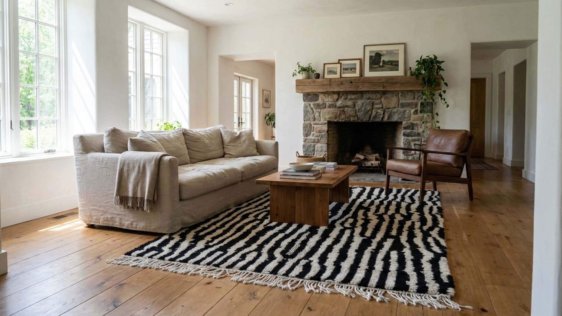 Marokkolainen Käsintehty Villa Matto 8x10 - Musta ja Valkoinen Moderni Boho Alue Matto Olohuoneeseen Makuuhuoneeseen Berber