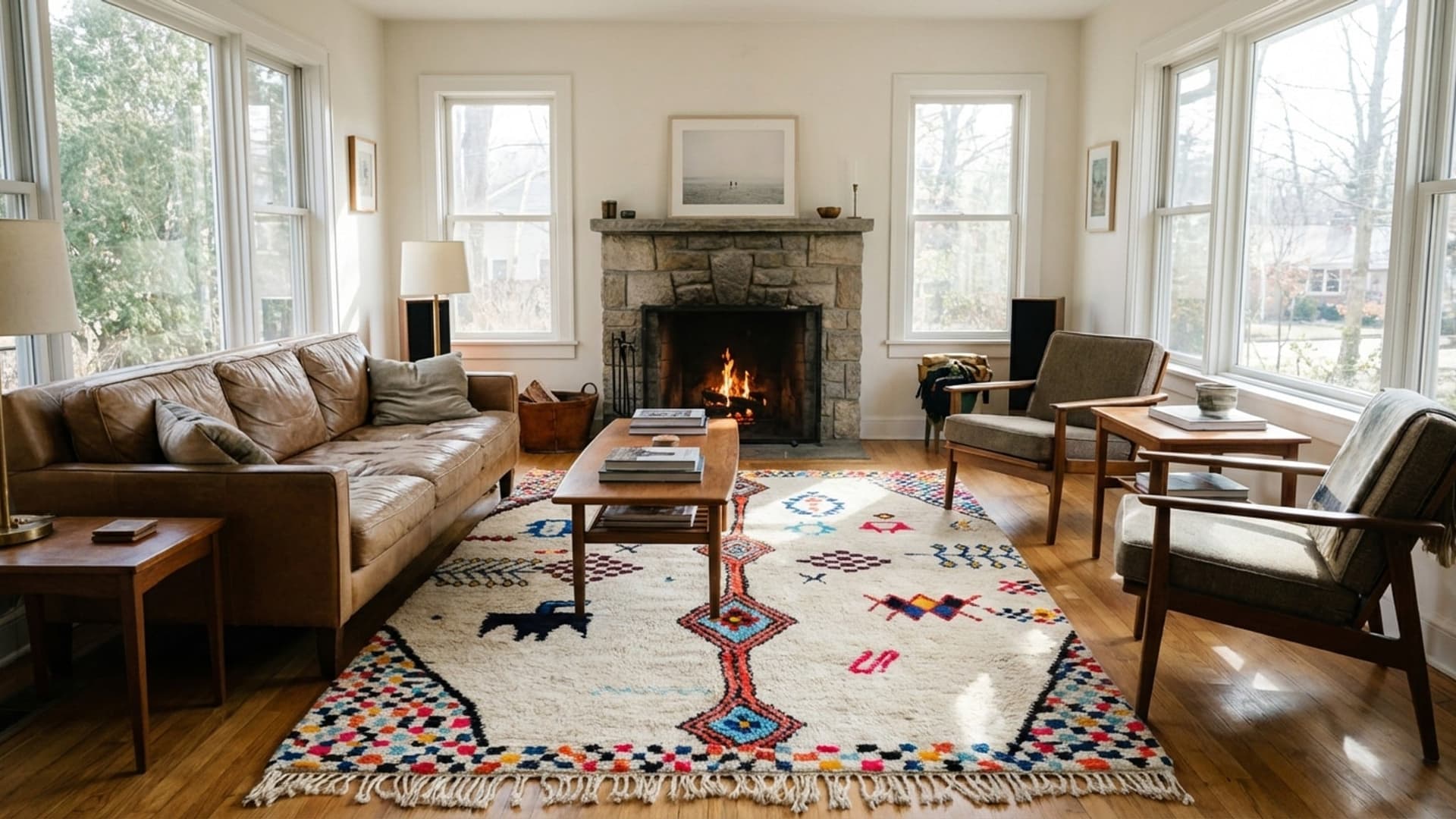 モロッコラグ 手作りウール 8x10 - アイボリー ニュートラル カラフルな現代的ボヘミアンエリアラグ リビングルーム ベッドルーム ベルベル