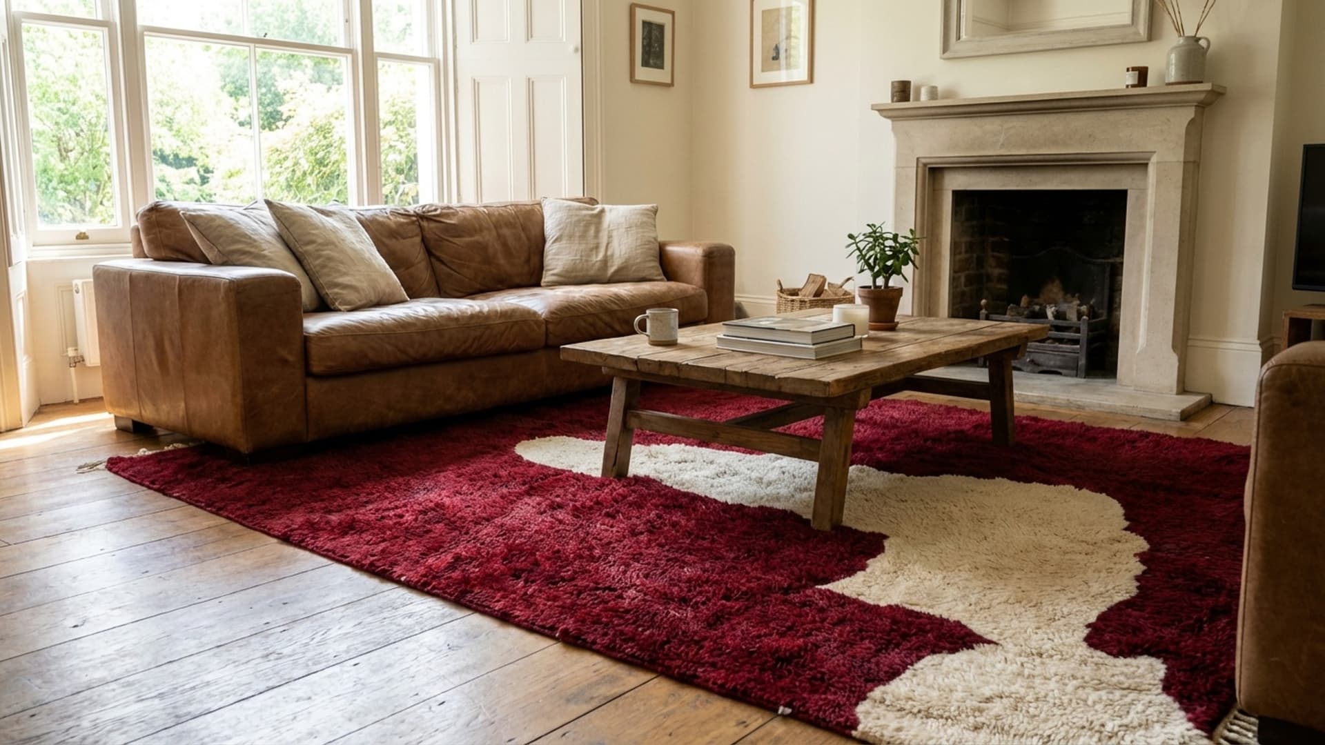 سجادة مغربية مصنوعة يدويًا من الصوف 7x10 - سجادة تجريدية باللون البورغندي والعاجي لغرفة المعيشة، سجادة غرفة نوم بوهيمية حديثة