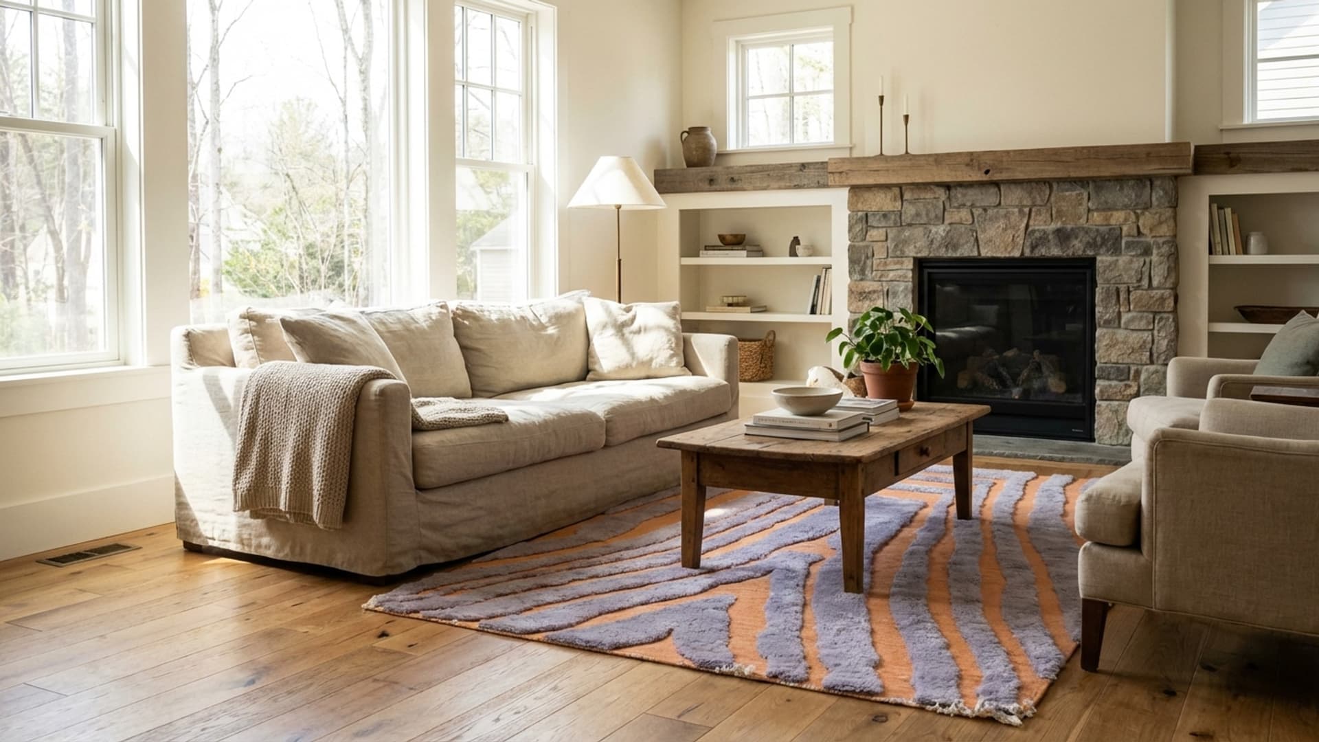 Marockansk Matta Handgjord Ull 7x10 - Orange Grå Modern Boho Area Matta för Vardagsrum Sovrum - Berber