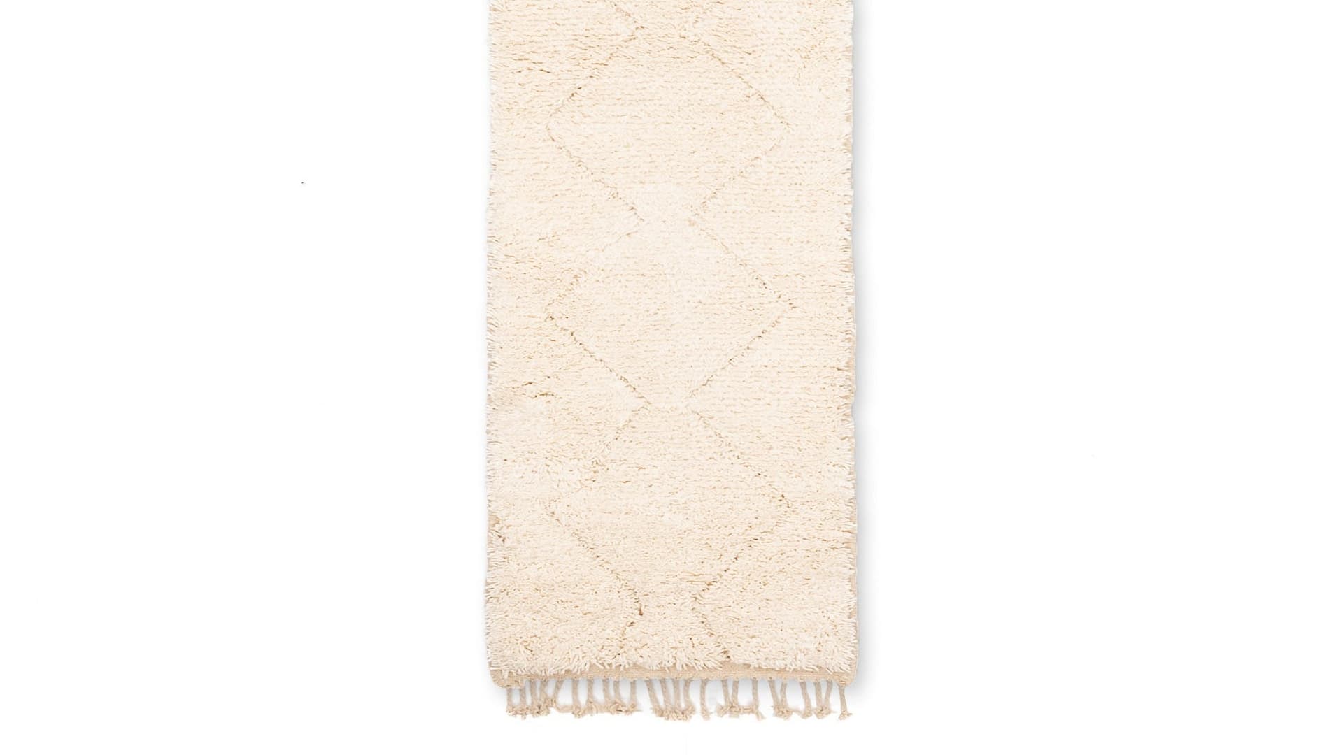 Moroccan Rug Handmade Wool - Ivory Neutral Minimalist Runner Area Rug for Hallway Entry Bedroom - Beni Ourain