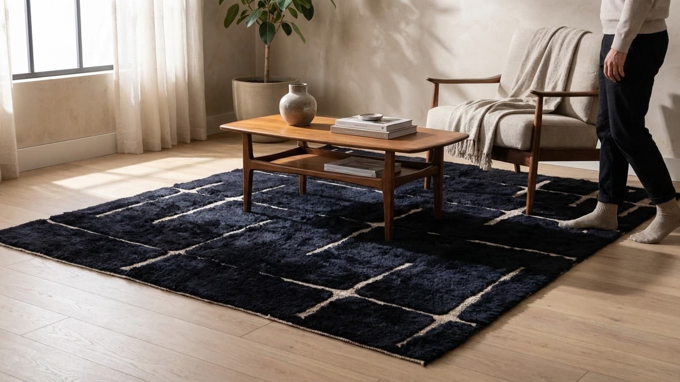 Handmade Wool Beni Mrirt Rug - Boho Custom Size for Living Room Decor