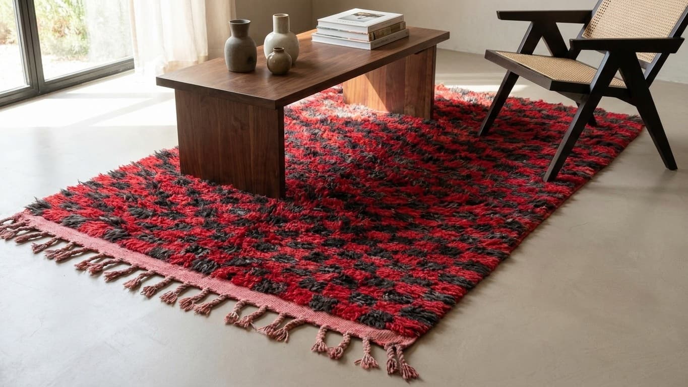 Handmade Wool Boujad Rug Custom Size Boho Bedroom Decor