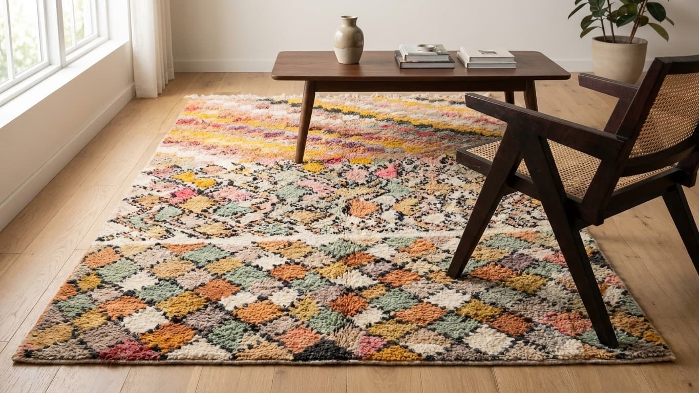 Handmade Wool Boujad Rug Custom Size Boho Decor Living Room