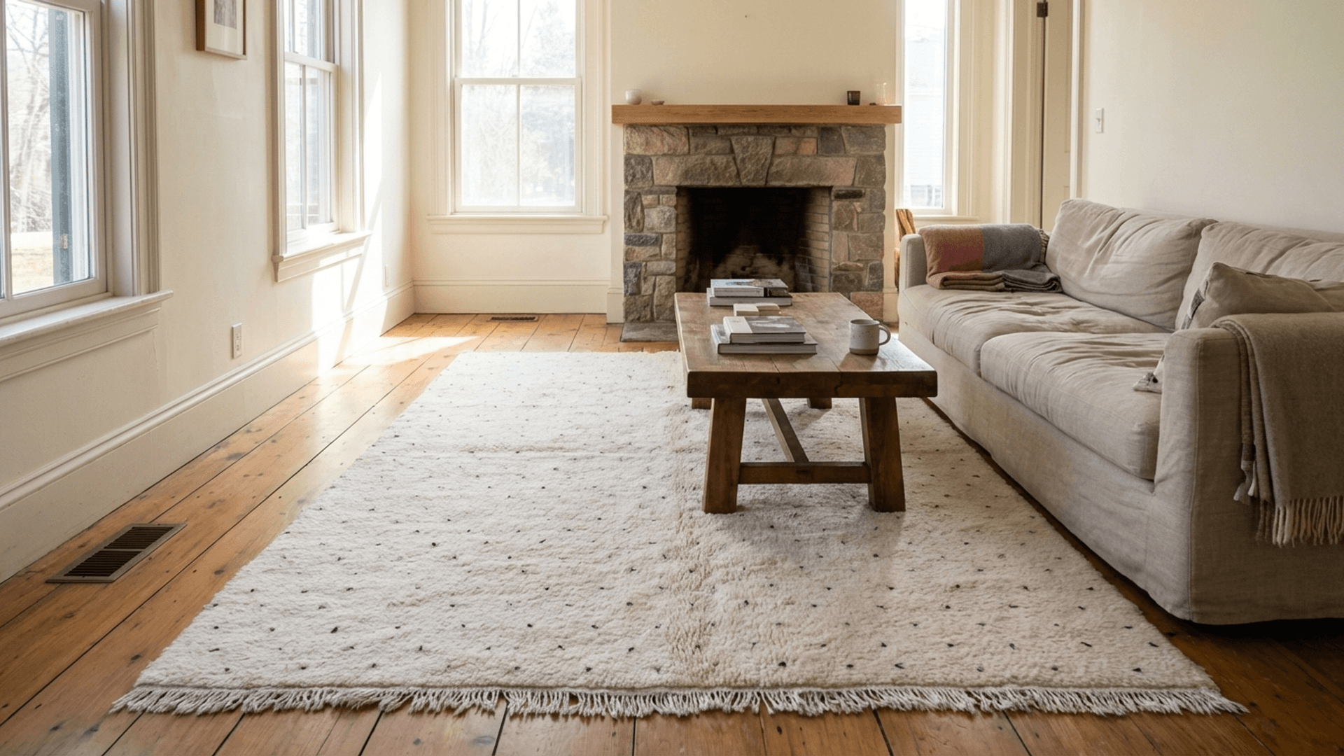 Ivory Black Speckle Beni Ourain Rug