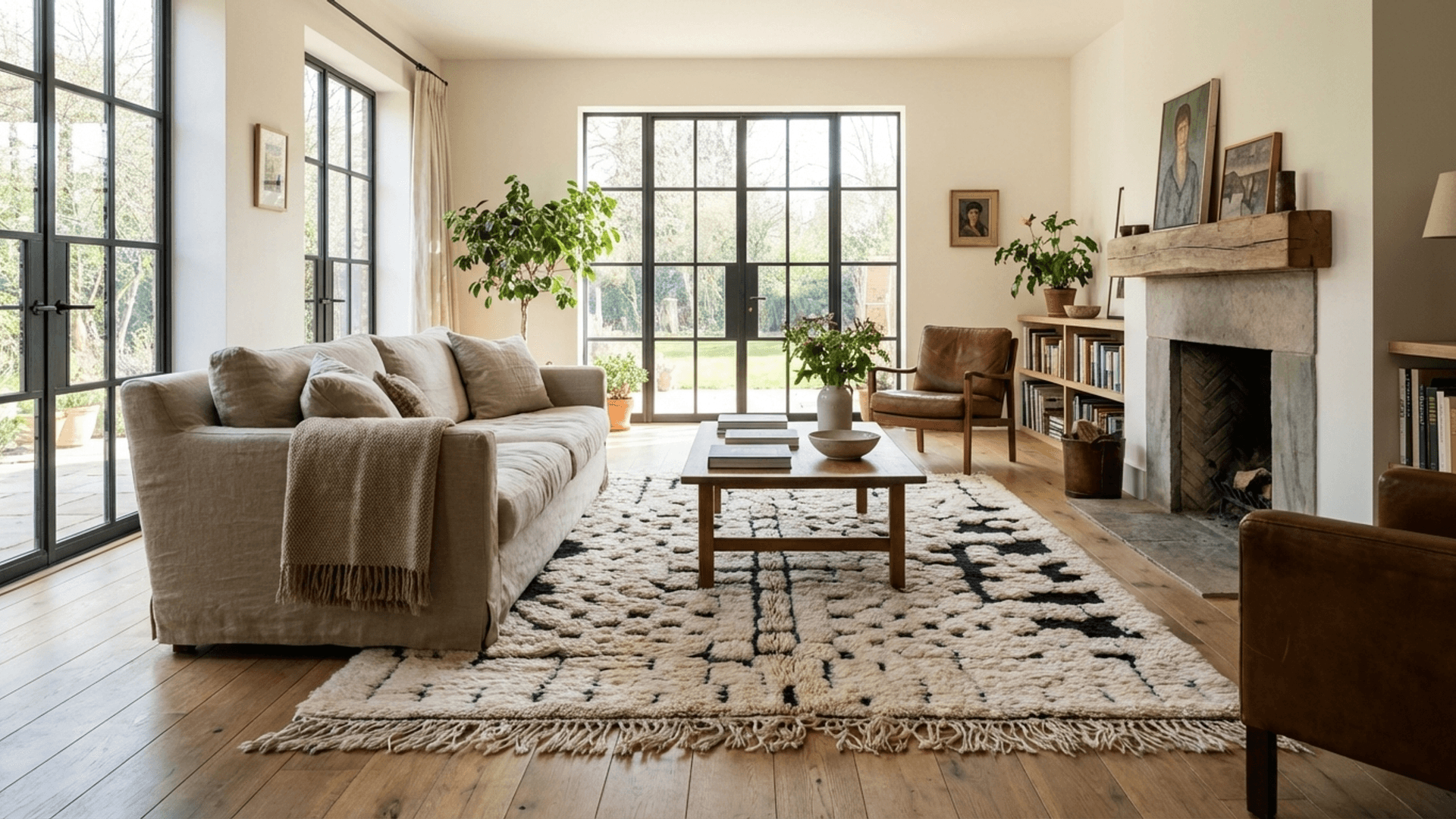 Ivory Black Geometric Beni Mrirt Rug