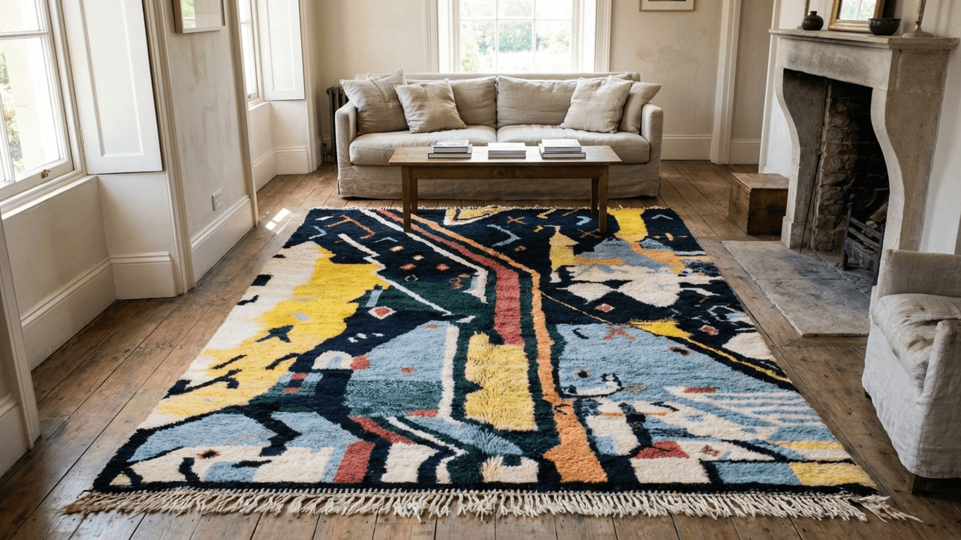 Multicolor Slashed Abstract Beni Mrirt Rug