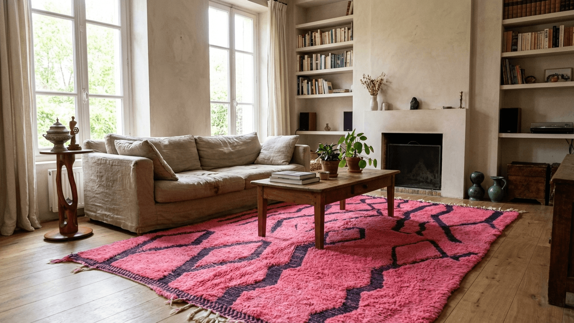 Pink Black Geometric Mrirt Rug