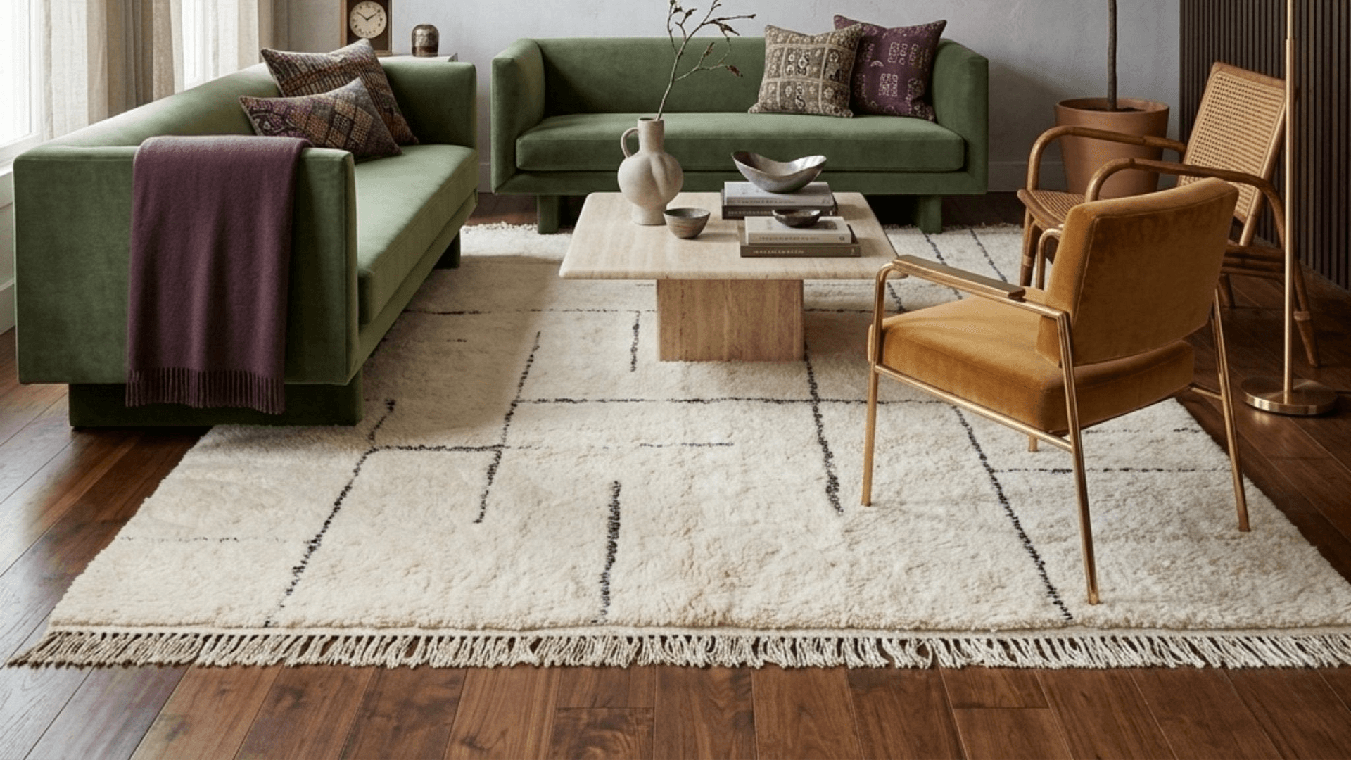 Ivory Grid Beni Ourain Rug