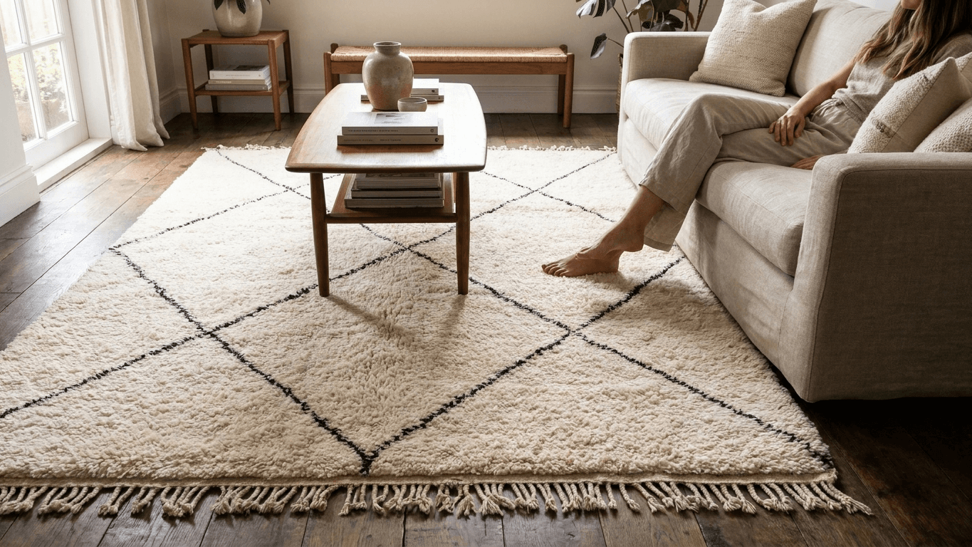 Ivory Crossed Diamond Beni Ourain Rug