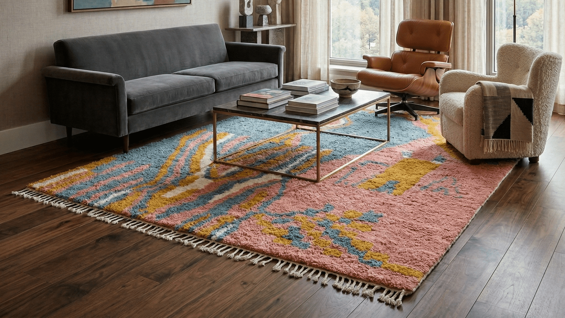 Pink Abstract Beni Ourain Rug