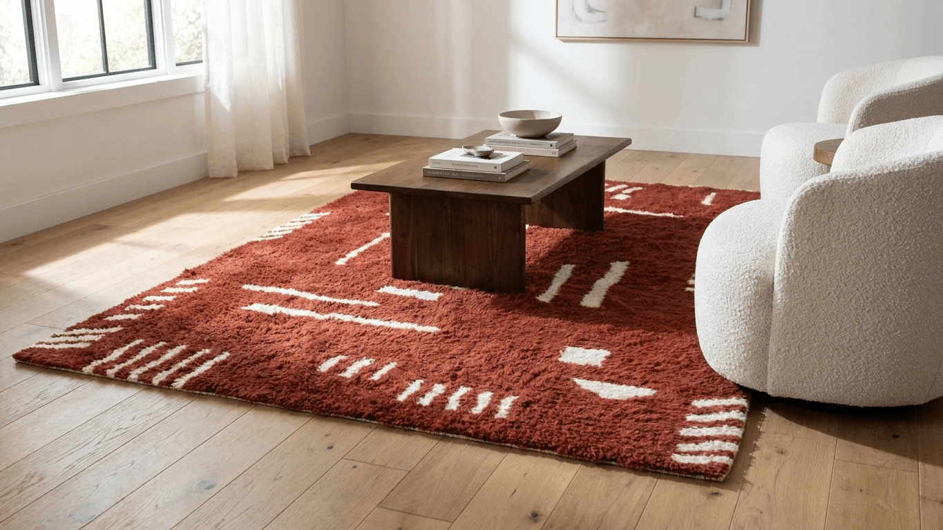 Red Linework Beni Ourain Rug