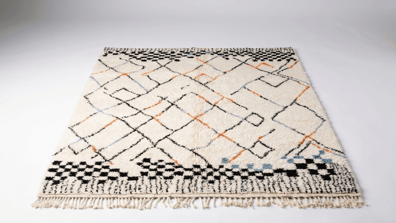 Ivory Checkered Lattice Beni Ourain Rug