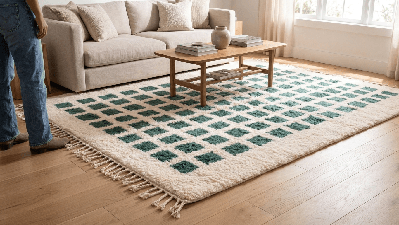 Green Grid Beni Ourain Rug