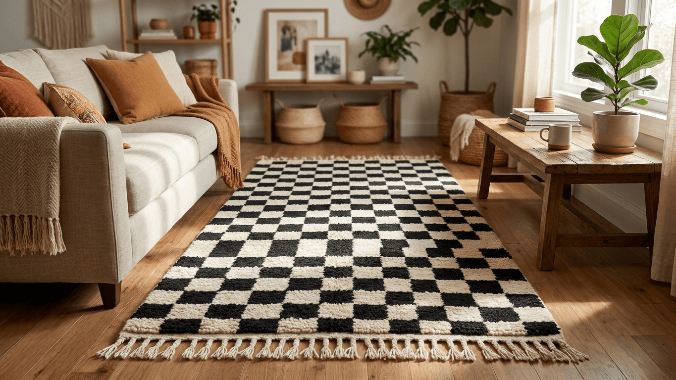 Black Checkered Beni Ourain Rug