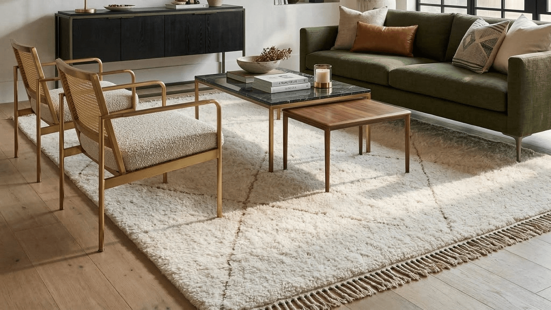 Ivory Linear Diamond Beni Ourain Rug