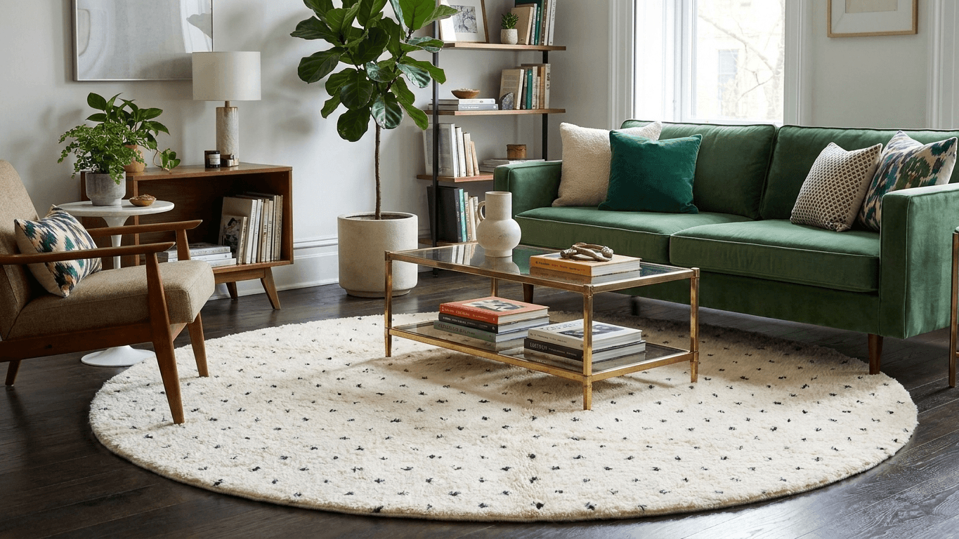 Ivory Speckled Round Beni Ourain Rug
