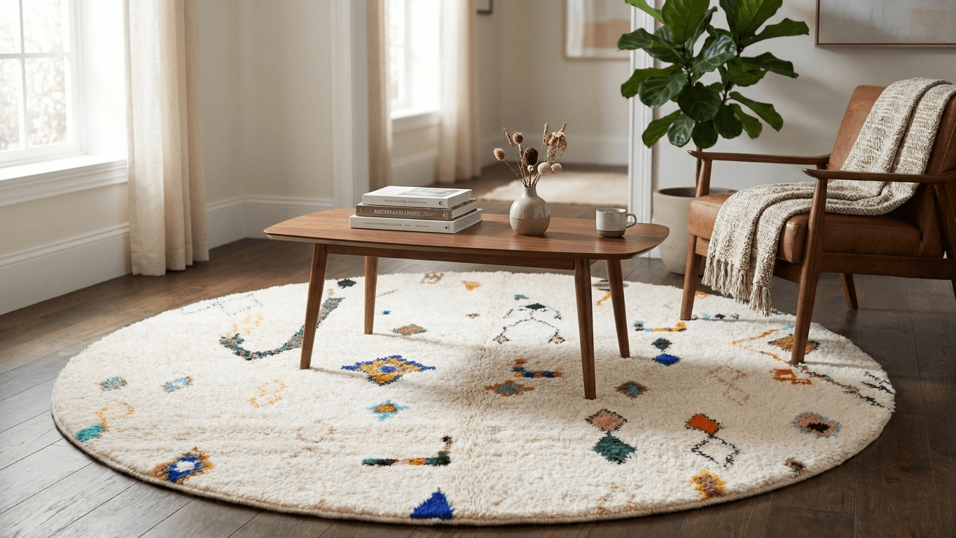 Ivory Diamond Round Beni Ourain Rug