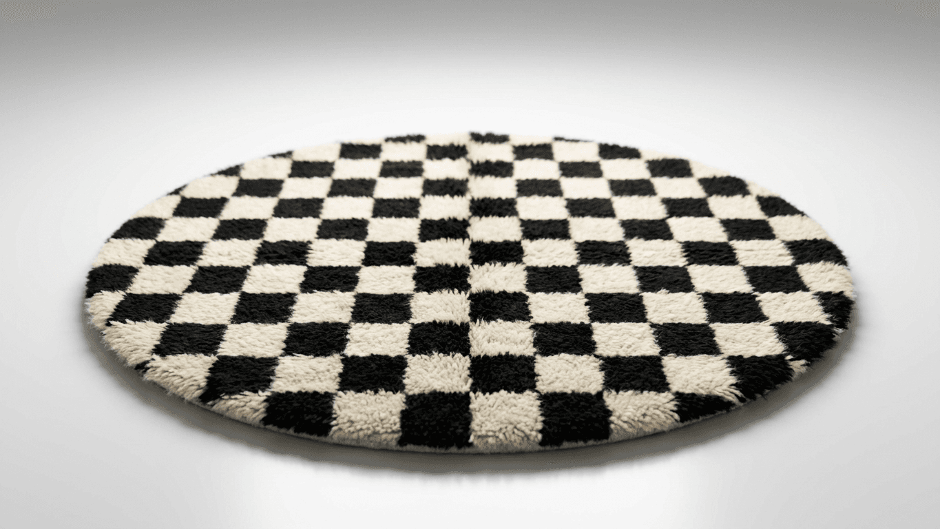 Black Checkered Round Beni Ourain Rug
