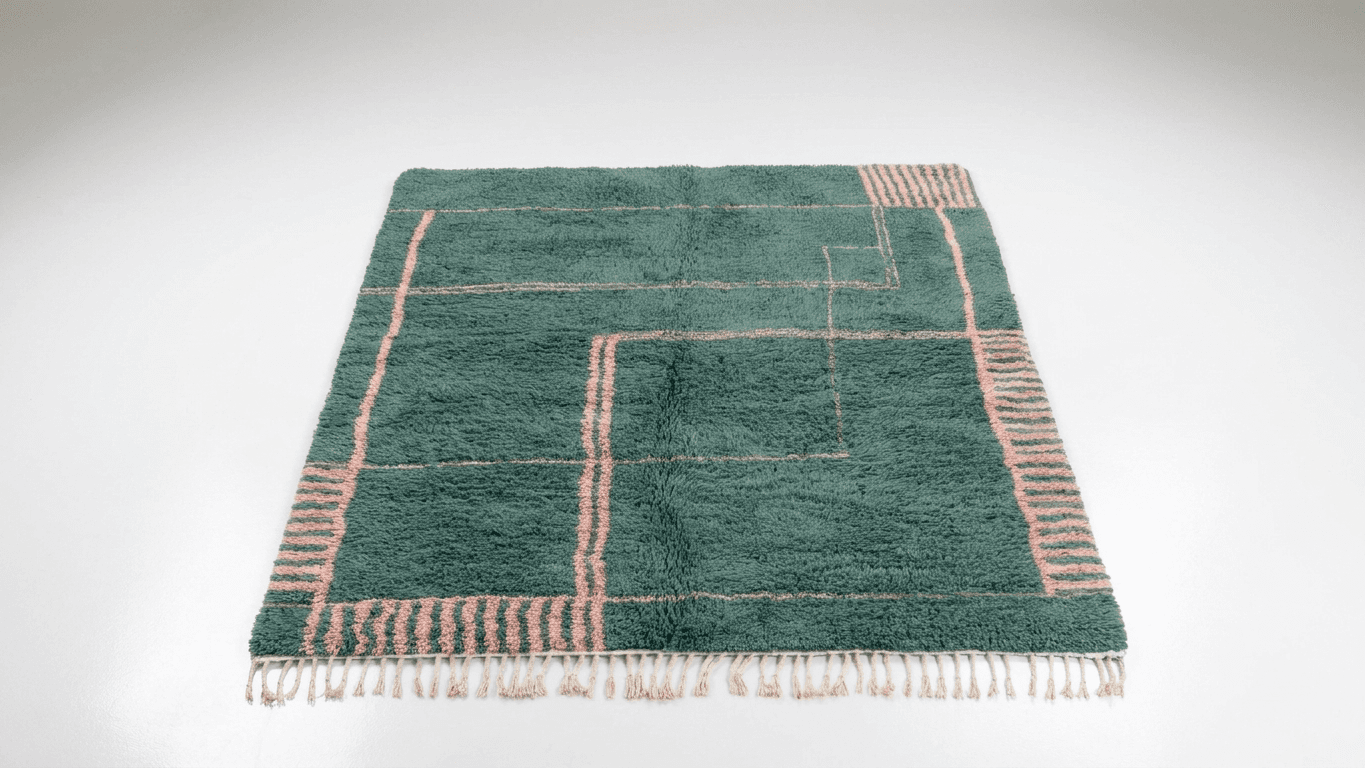Green Pink Grid Beni Ourain Rug