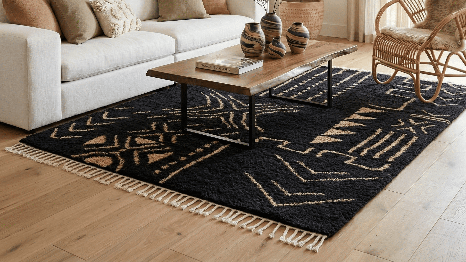 Black Linear Beni Ourain Rug