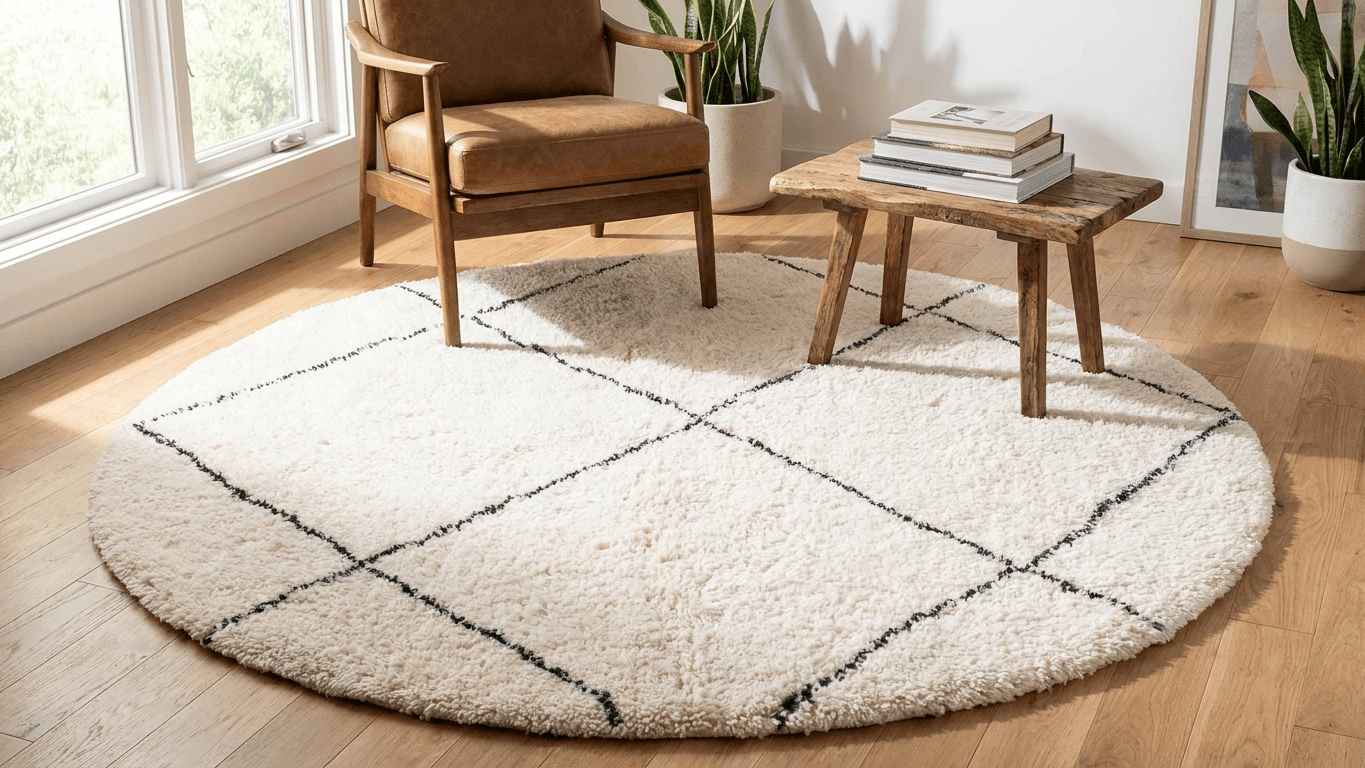 Ivory Crosshatch Round Beni Ourain Rug