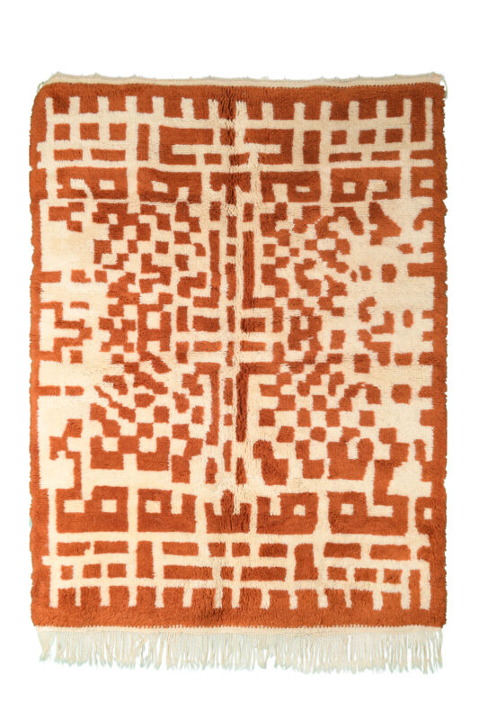 限定ブラウン＆ホワイトモダンモロッコラグ チェック柄幾何学模様