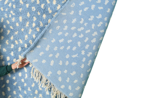 Light Blue & White Modern Moroccan Rug Dotted Pattern – Image 9